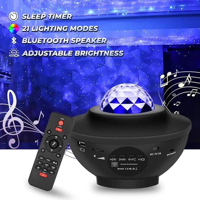 UFO Galaxy Starry Night Light Projector with Music Speaker | For Bedroom Decoration Gifts and Parties