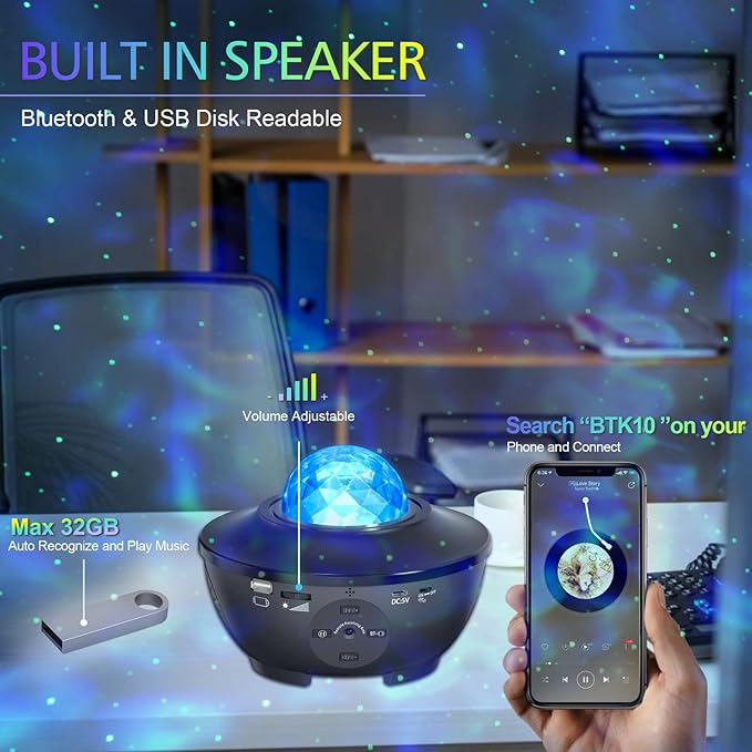 UFO Galaxy Starry Night Light Projector with Music Speaker | For Bedroom Decoration Gifts and Parties